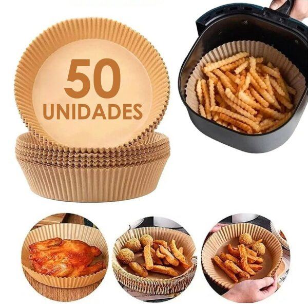 Forro de Papel para Airfryer Antiaderente - 50 Unidades Descartáveis